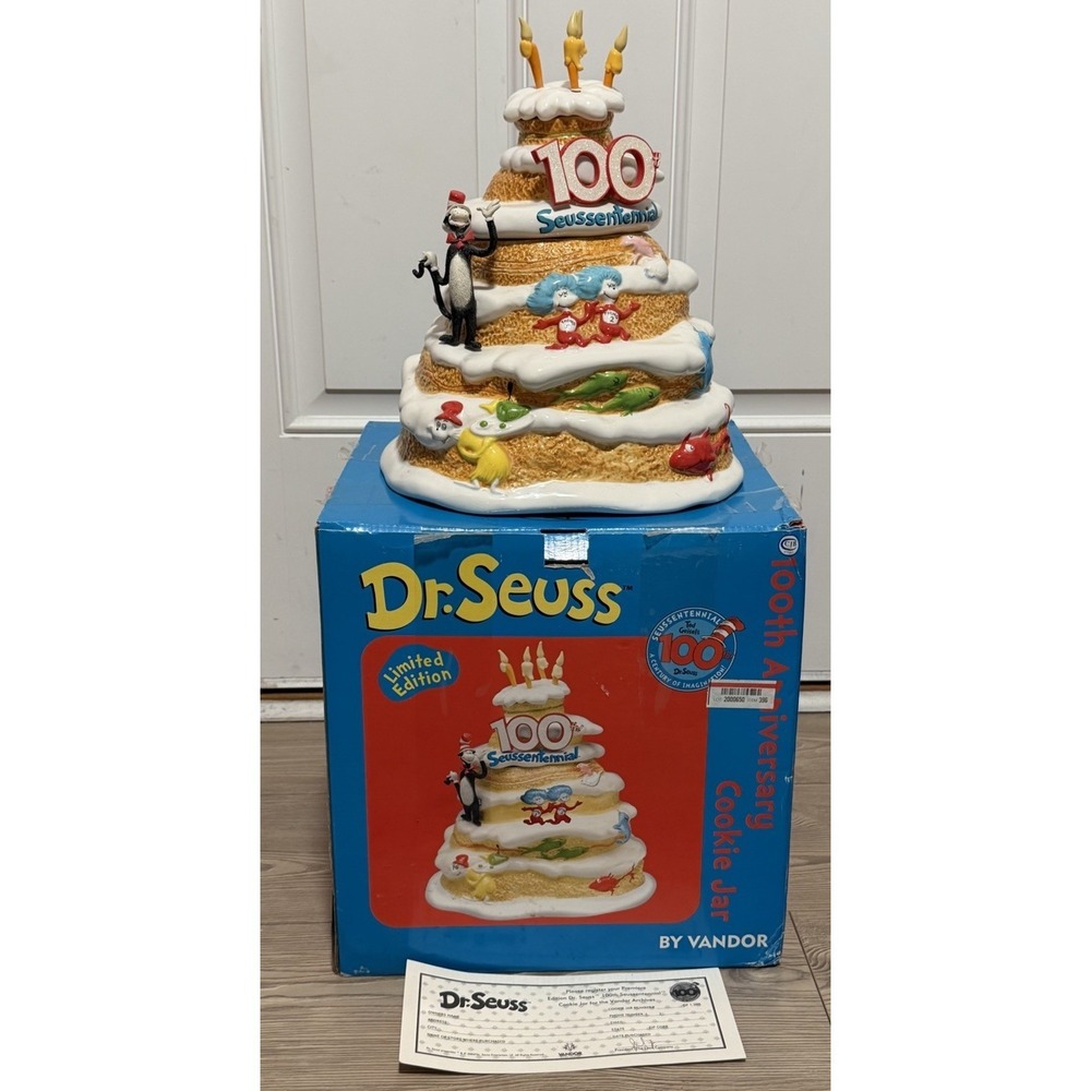 Vandor Dr Seuss 100th  Seussentennial Cat In Hat Cookie Jar‎ Birthday Cake Flaws